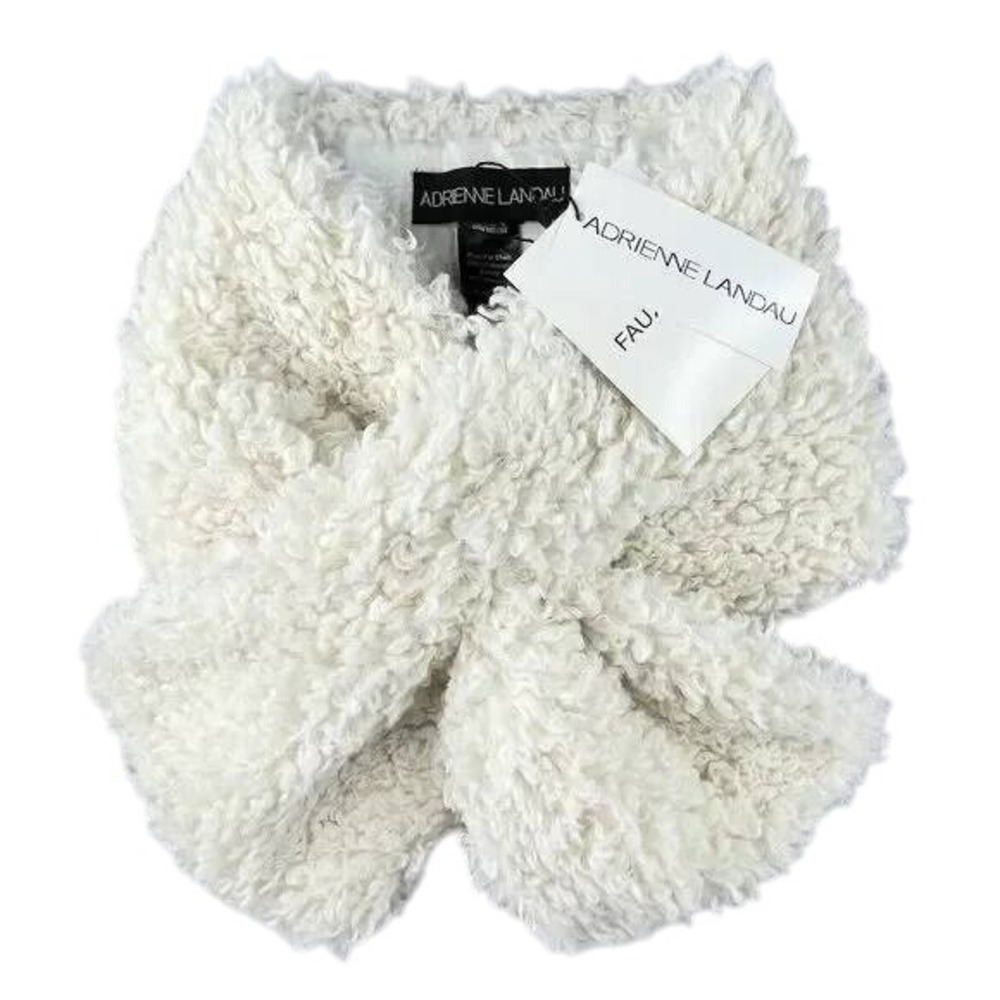 Adrienne Landau Ivory Faux Fur Boa Scarf Wrap Pull Through‎ OS